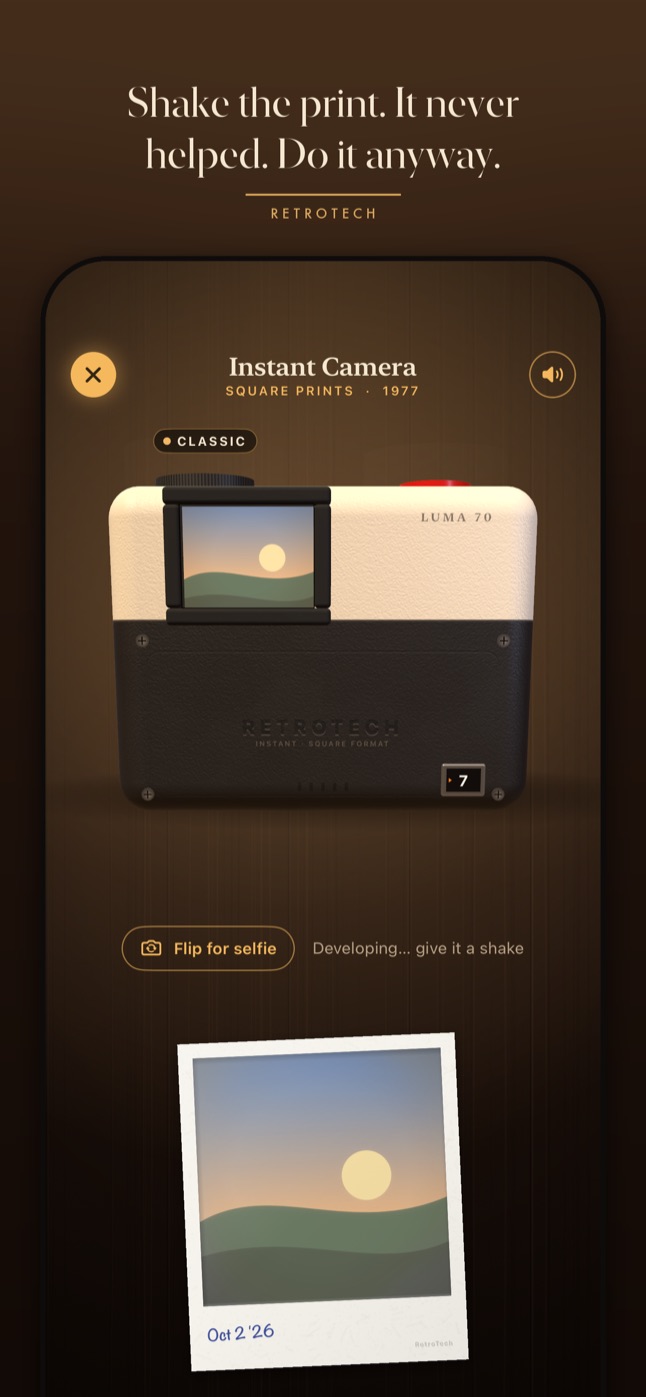 An instant camera print developing